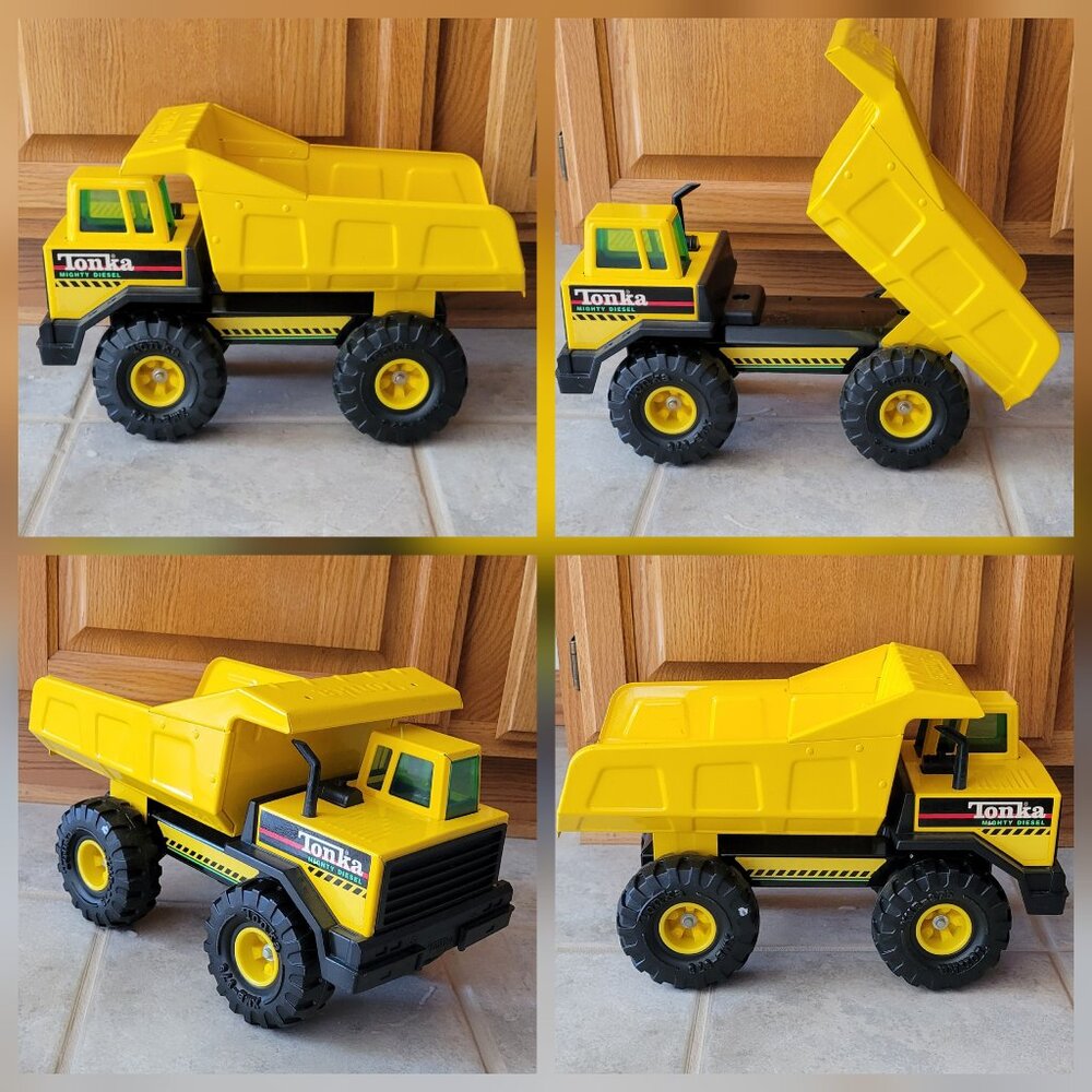 Vintage Tonka Mighty Diesel Dump Truck Yellow & Black Rugged Tires Classic 1980s